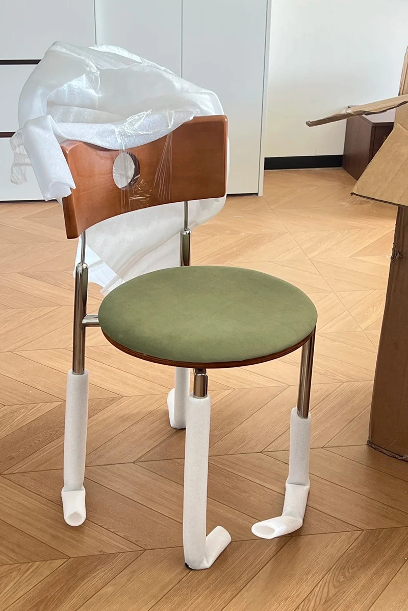 #EC Solid Backrest Cream Style Stool Dressing Chair Home Stable Soft Dining Chairs Designer Model Room Makeup Stool