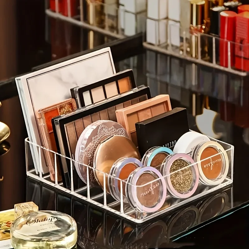 1pc 7-Compartment Clear Plastic Makeup Organizer - Lipstick & Eyeshadow Holder, Cosmetic Storage Tray for Bathroom Essentials