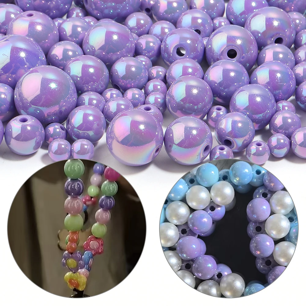 20-200pcs 6/8/10/12/14/16mm UV AB Color Round AcrylicBeads Deep Purple Loose Spacer Bead DIY Bracelet Necklace Jewelry Making