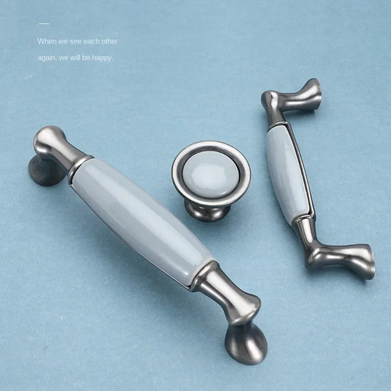 European Mediterranean Blue Zinc Ceramic Door Pull Up Bar Furniture Kitchen Cabinet Handle Cupboard Wardrobe Dresser Drawer Knob