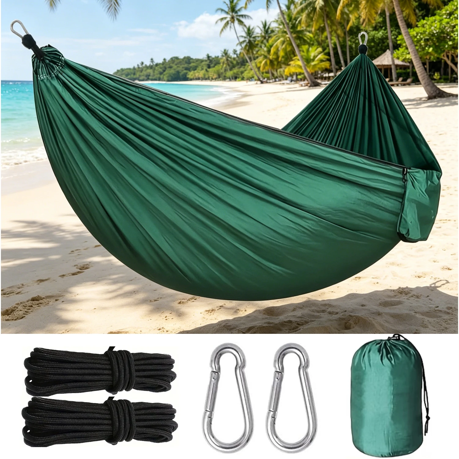 Double Camping Hammock(260*140cm / 102*55 inch),Portable Hammock With 2 Hooks & 2 Two Meter Ropes for Beach and Outdoor