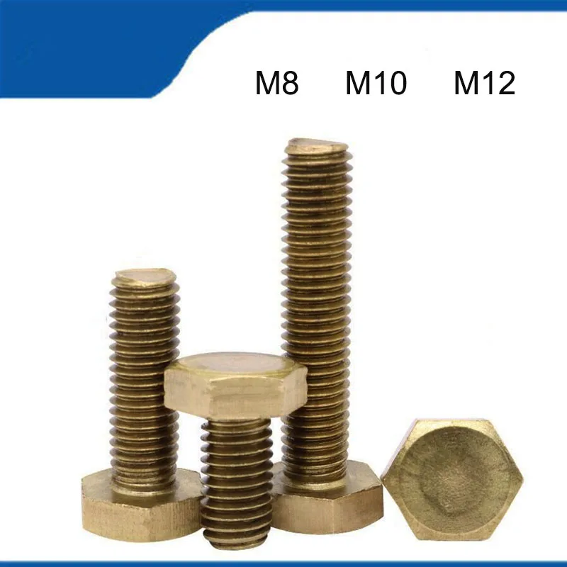 

M8 M10 M12 10PCS Hot Sell High Quality Brass Hexagonal Machine Screws Copper Bolts External Hexagon Head Screws Threaded