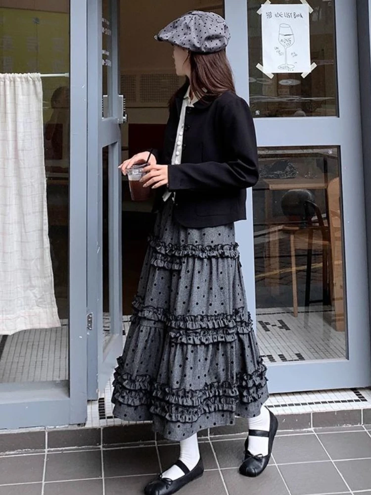 Japanese Sweet Y2k Aesthetic Fashion Skirts Women Design Polka Dot Midi Skirt Harajuku Vintage Elegant Lovely Outfits New Autumn