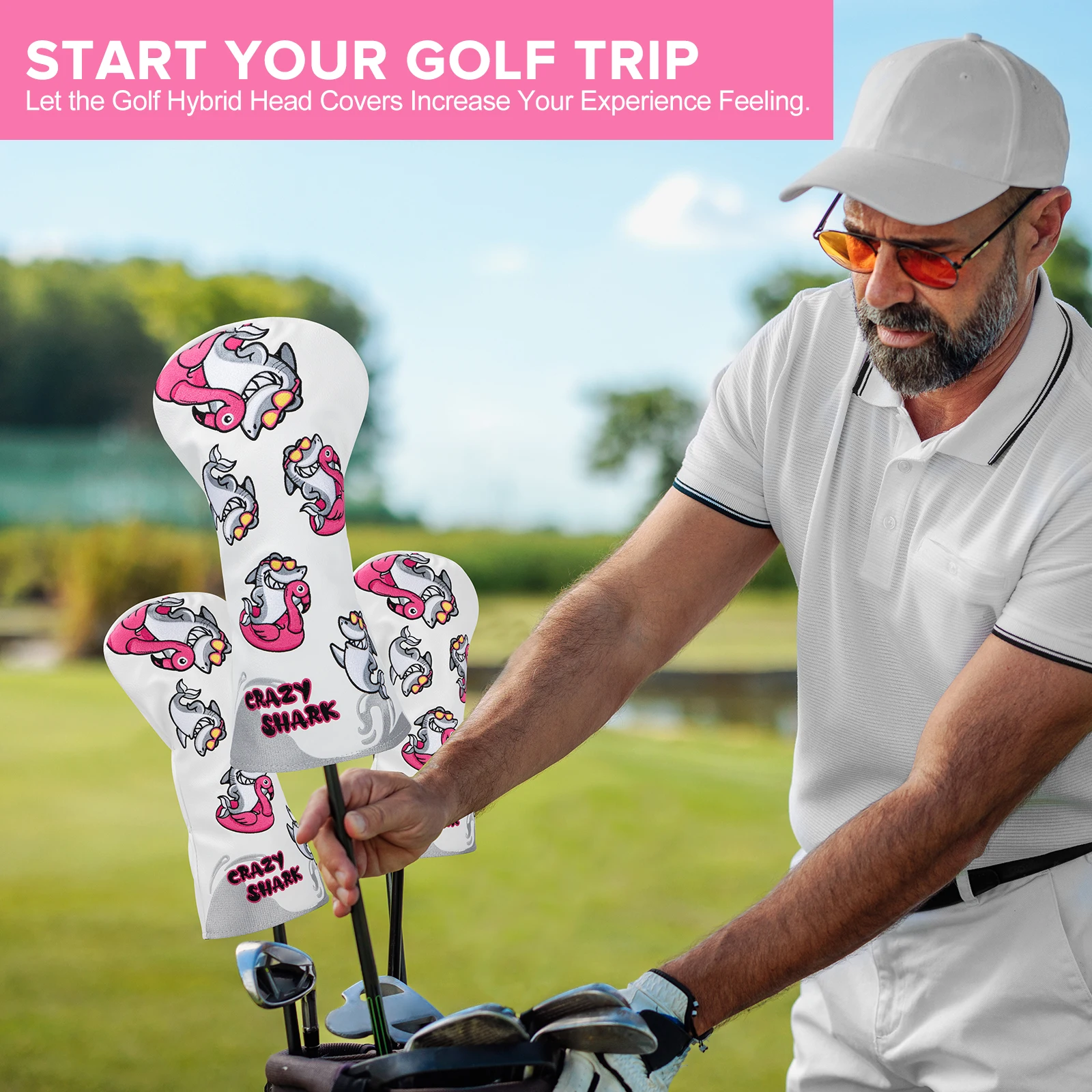 Cute Pink Dolphin Premium Leather Golf Headcovers, Golf Driver Fairway Wood Hybrid Head Cover, Embroidery with Number T, Gift