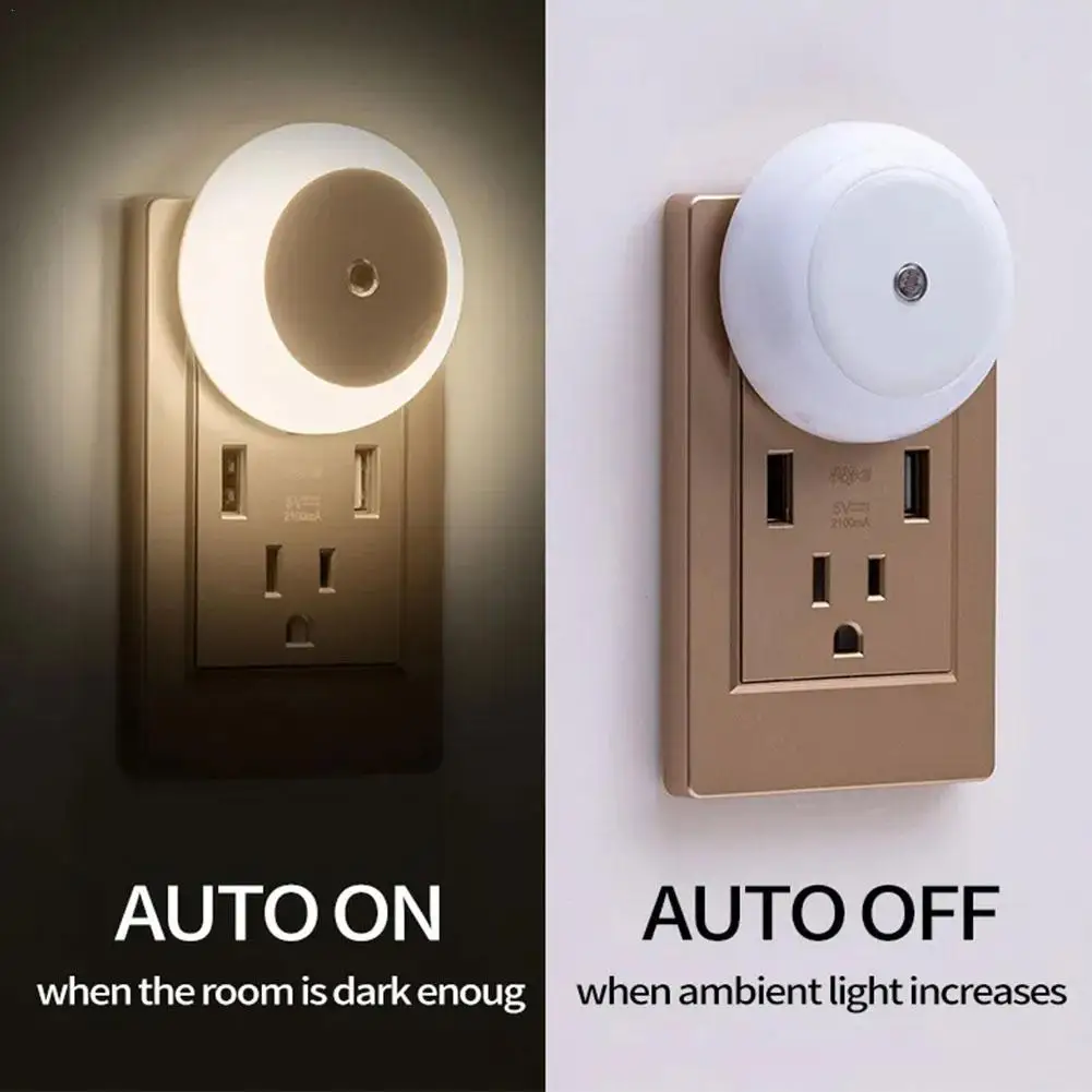 Wall Plug LED Night Light Smart Night Sensor Round Square Lamp For Bathroom Home Kitchen Hallway Staireway Bedroom Nightlight
