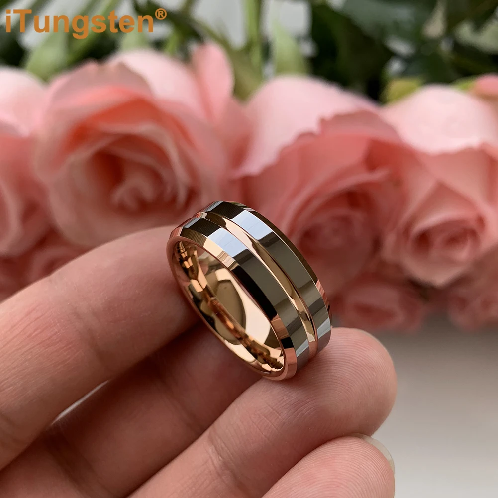 iTungsten 6mm 8mm Two Colors Engagement Ring Tungsten Wedding Band Men Women Fashion Jewelry High Polished Excellent Workmanship