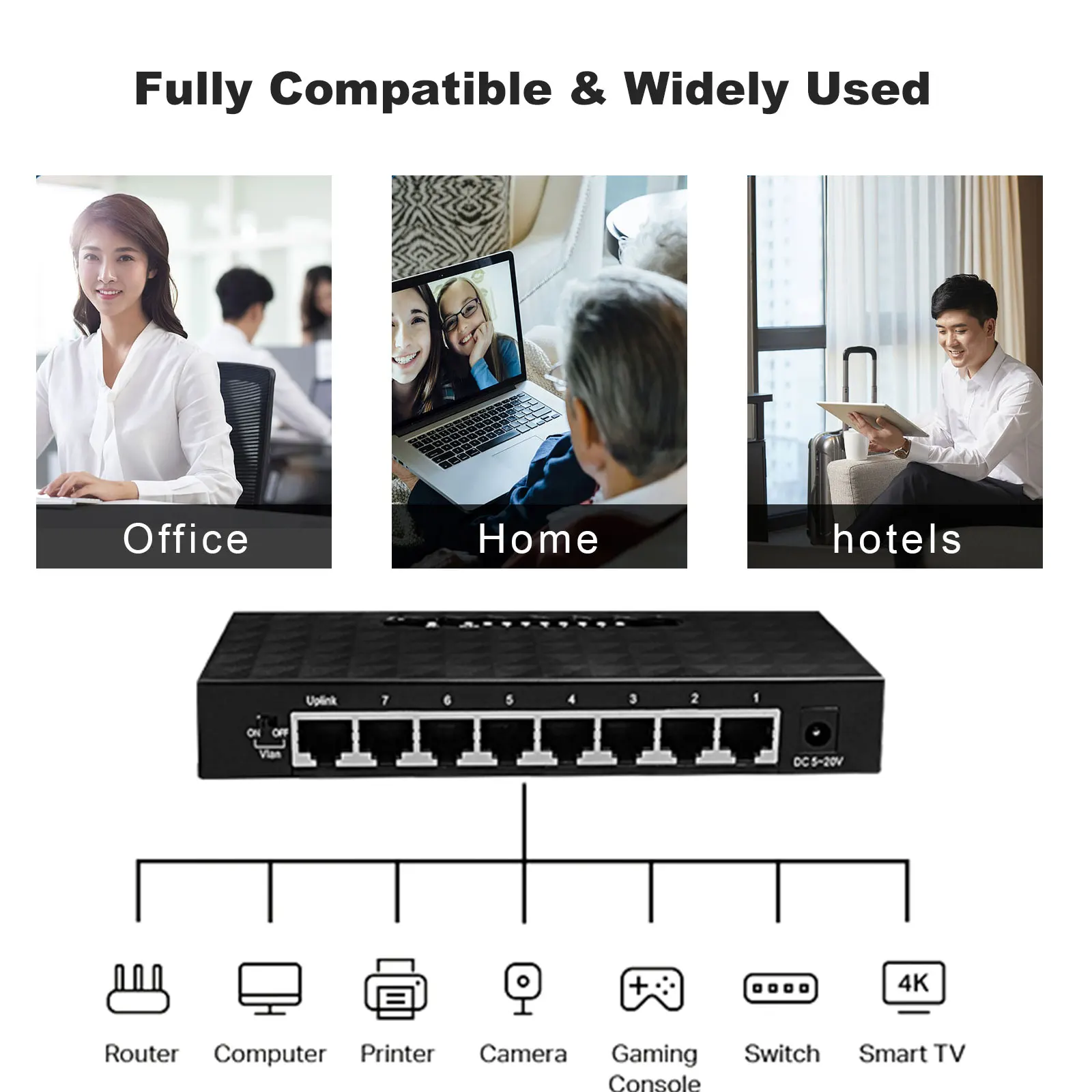 TEROW Gigabit Network Switch 8 Port 1000Mbps Smart Ethernet Switcher High Performance RJ45 Hub Internet Splitter Plug and Play