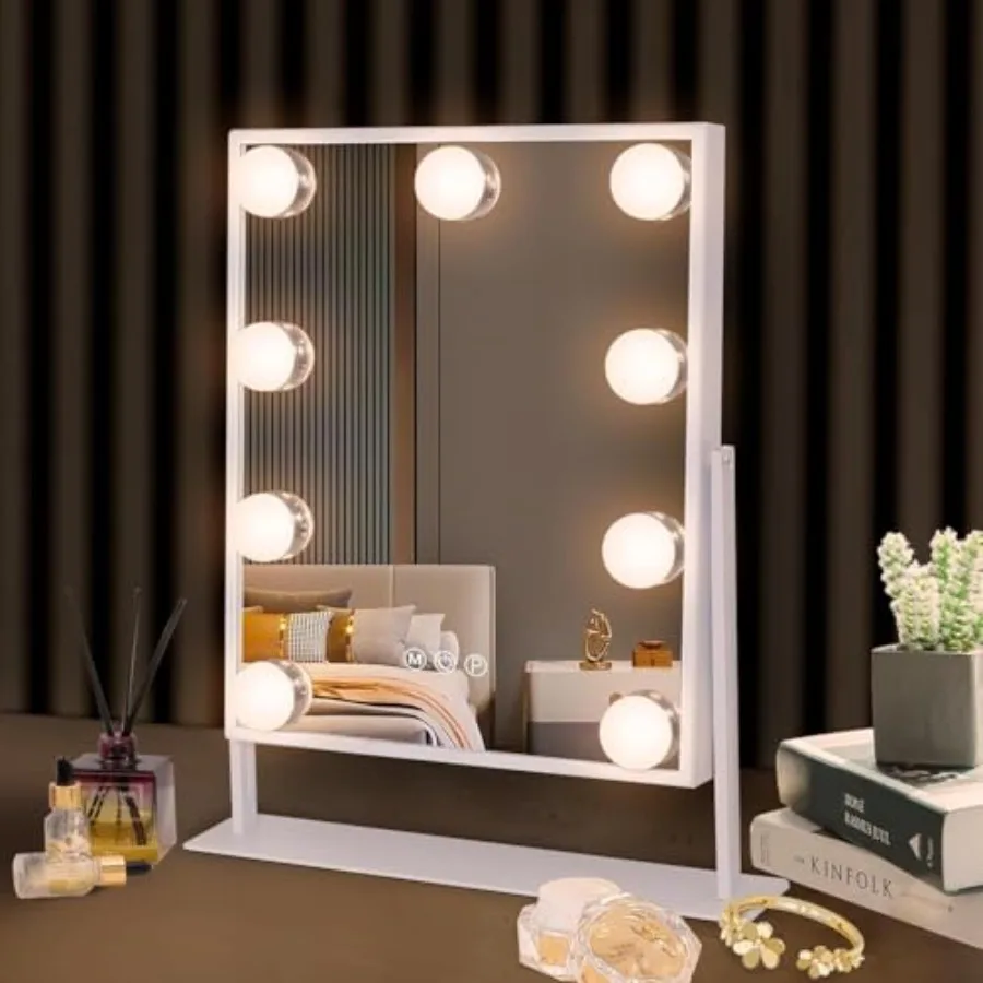 

Vanity Mirror with Lights Lighted Makeup Mirror with 9 LED Bulbs Plug in Light Up Makeup Mirror with Lights 360 Rotation with 1