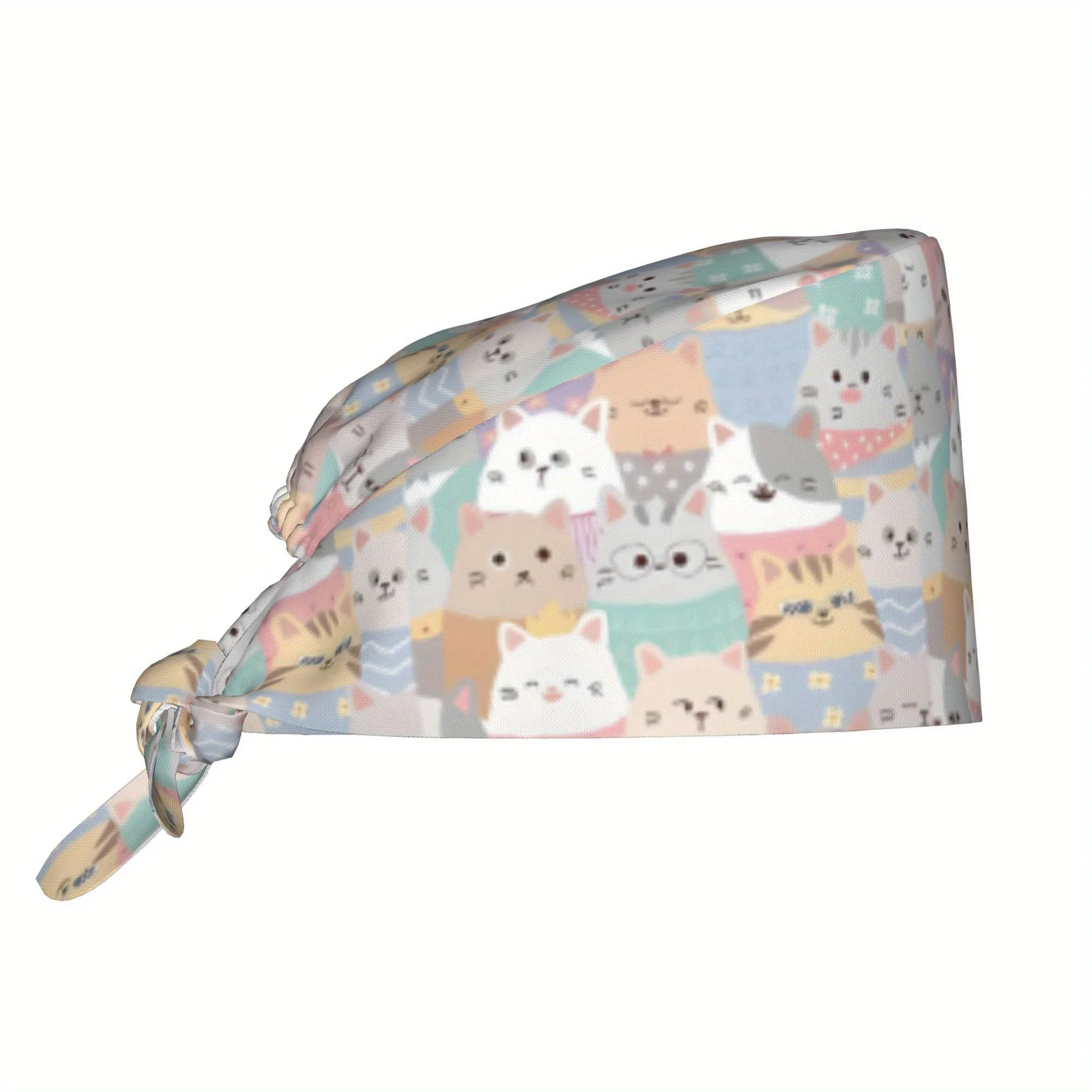 1pc Cute Animals Women's Stylish Printed Work Cap - Lightweight Adjustable Skull Cap, Tie-Back Nurse Hat, Dustproof Chef & Cooki