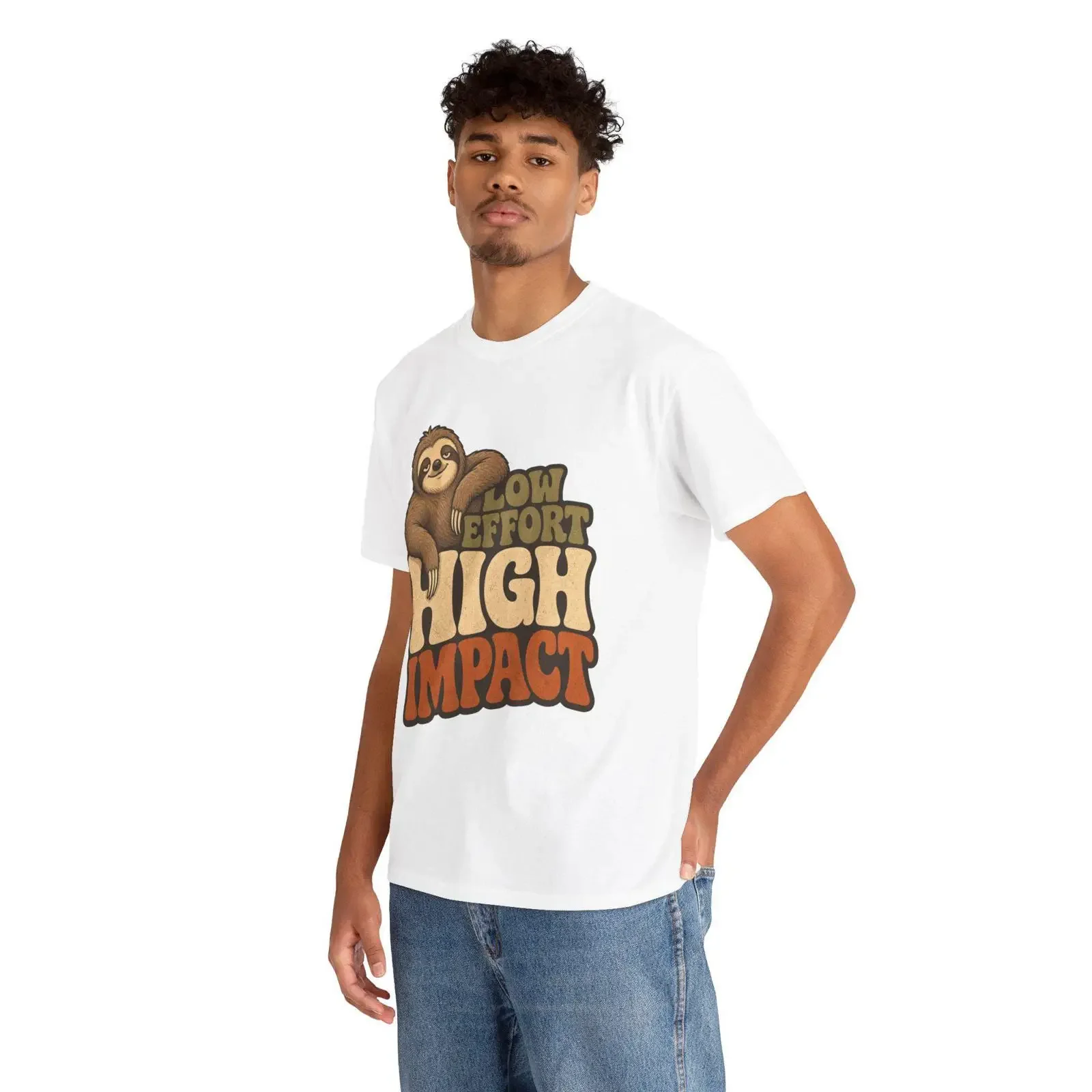 Low Effort High Impact Funny Sloth T Shirt Lazy Humor Retro Vintage Chill Aesthetic Relaxed Fit  vintage Washed graphic