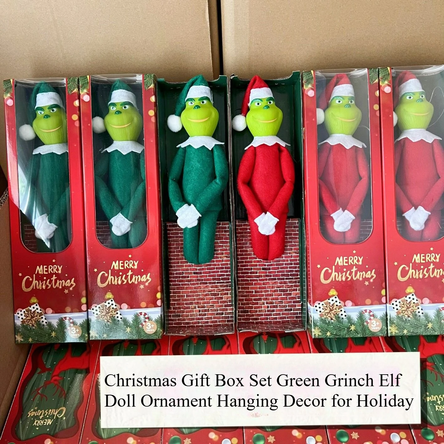 Coffret cadeau de noël, poupée elfe Grinch verte, ornement suspendu, décor pour les vacances