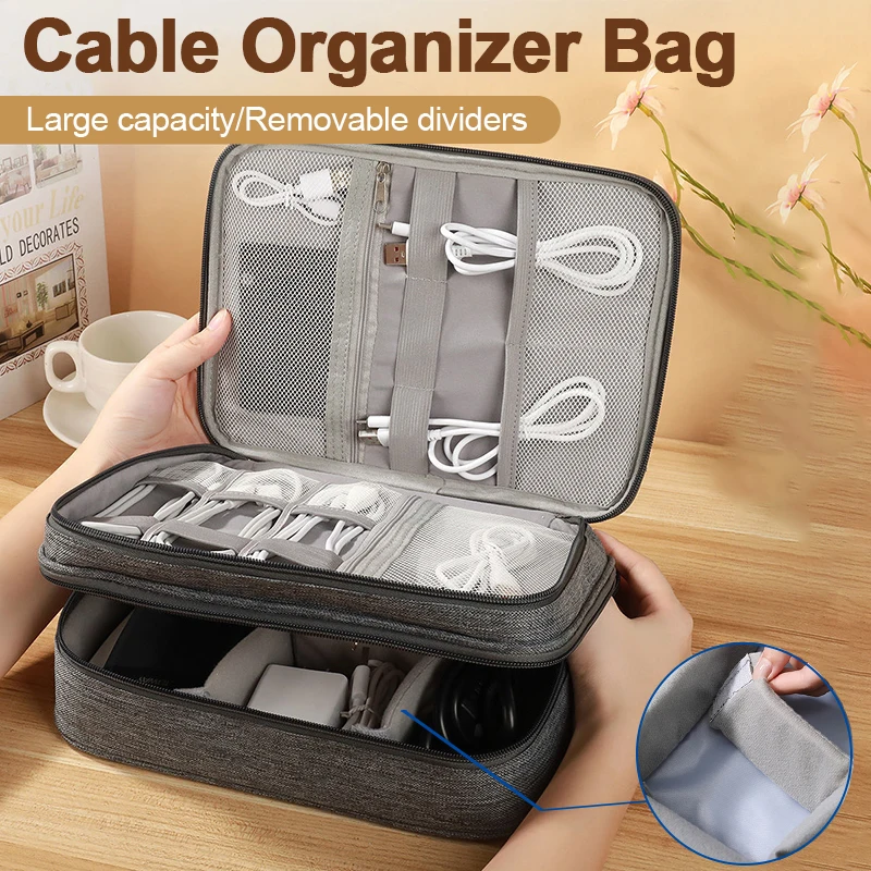 Cable Storage Bag Waterproof Digital Electronic Organizer Travel Cable Bag Portable USB Data Line Cosmetic Zipper Storage Pouch