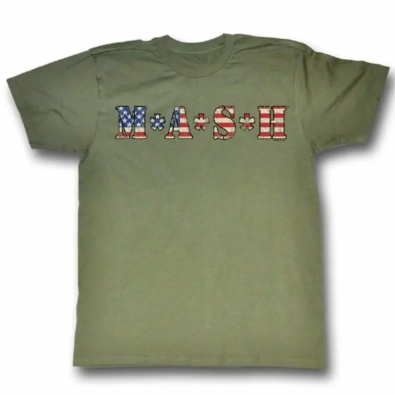 تي شيرت Mash American Flag باللون الأخضر للجيش للبالغين