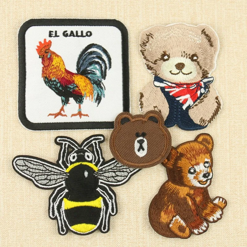 Picture 5: Embroidery Cloth Sticker, Cartoon Animal Bear Bee Adhesive Patch Clothing Accessories DIY Embroidery Badge