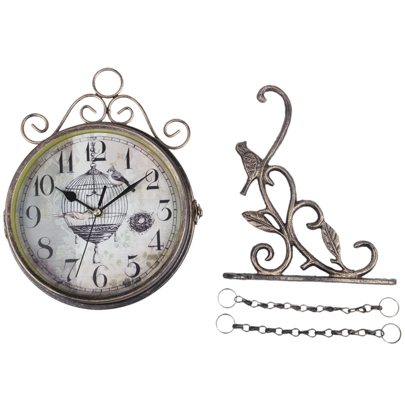 Antique Outdoor Garden Wall Station Clock Double Sided Cockerel Vintage Retro Home Decor