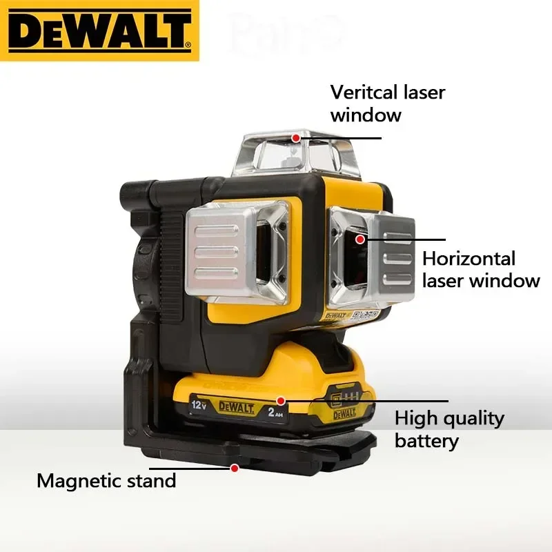 2026 DEWALT DW089LG 12V360-DegreeTri-Sided الأشعة تحت الحمراء الضوء الأخضر مستوى السلك المحيطي: ليزر عالي الوضوح ومحمول ومستوى متين