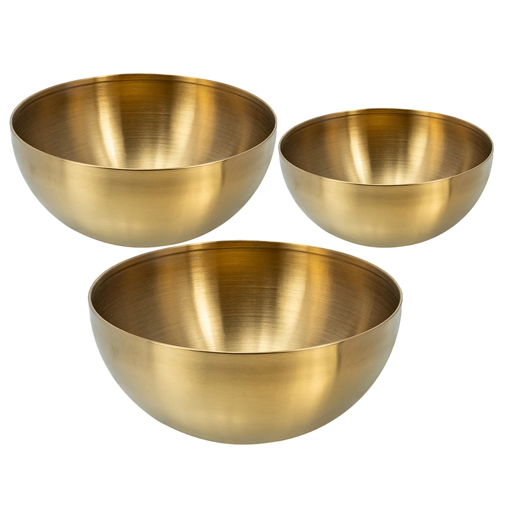 

3 Pcs Salad Bowl Set Stainless Steel Golden 15cm 20cm 25cm Daily Serving Ramen Noodle Mixing Food Kitchen Fruit Vegetable Bowl