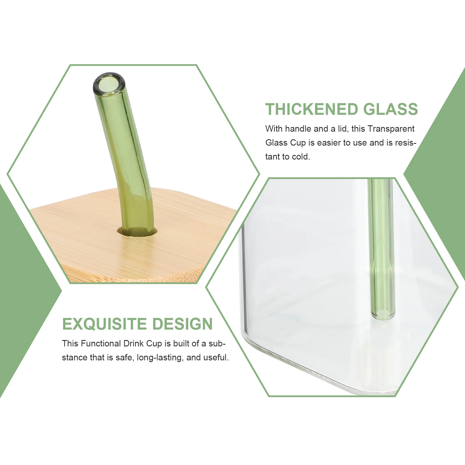 

Clear Glass Cup with Handle Bamboo Lid Square Design Dishwasher Safe Heat Resistant Explosion Proof Drinking Mug for Water Juice
