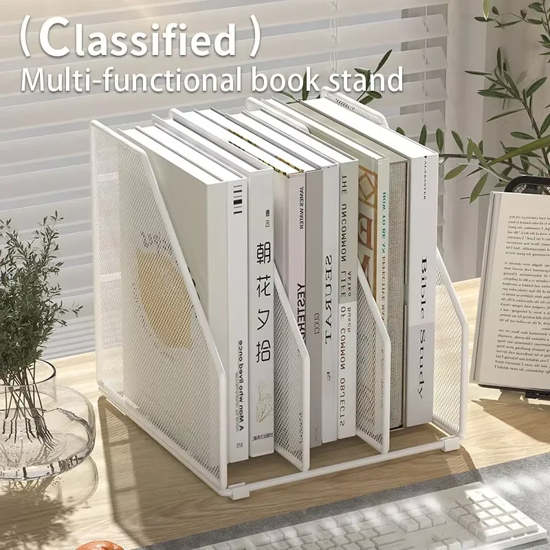 Large Capacity Desktop Paper Organizer, 4-Slot Mesh File Holder with Classified Storage, Space-Saving Rack for Office Desk