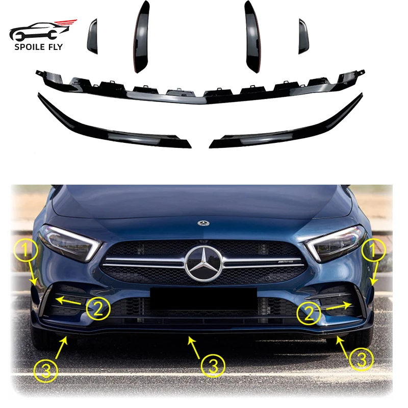 3 Pair 2019 To Up For Mercedes-benz A Class W177 A180 A200 A220 A250 AMG  Front Lower Bumper Lip Splitter Canard Spoiler Trim