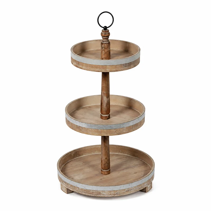 Large 3 Tier Rustic Wooden Tray Stand, Farmhouse Round Display Organizer for Kitchen Counter, Party, Villa, Hotel and Home Decor