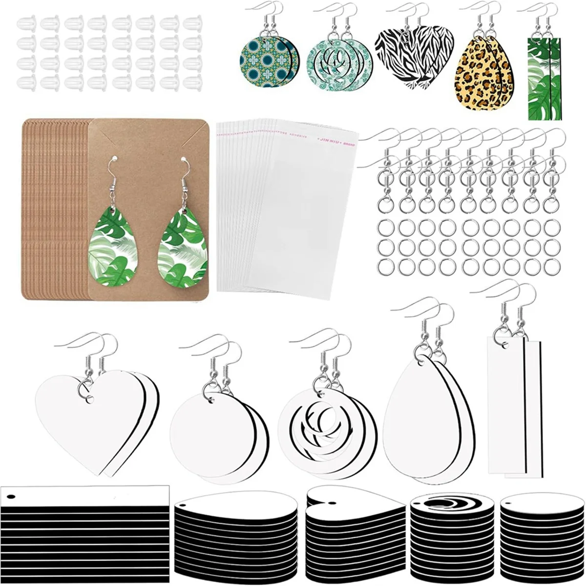 2025+ Sublimation Earring Blanks Bulk ,Unfinished MDF Earrings for DIY Making with Hooks, Jump Rings, Ear Plugs, Cards Holder