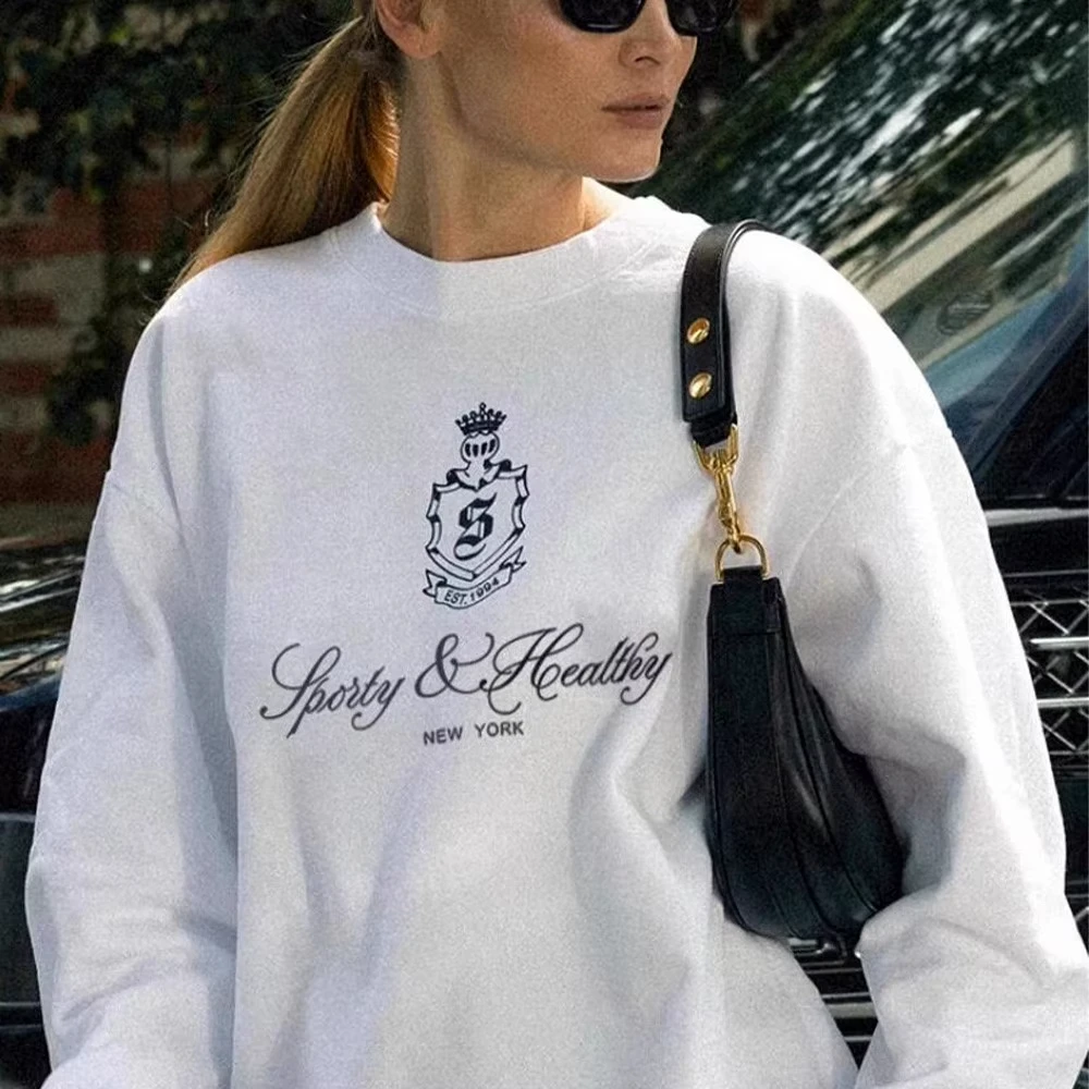 

California Letters Printing Vintage Style Black Oversize Crewneck Sweatshirts Women Autumn Street Fashion Cotton Casual Pullover