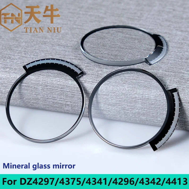 Fan shaped transparent black border mirror for Diesel watch DZ4297/4296/4375/4341/4296/4342/4413 watch mask mirror Mineral Lens