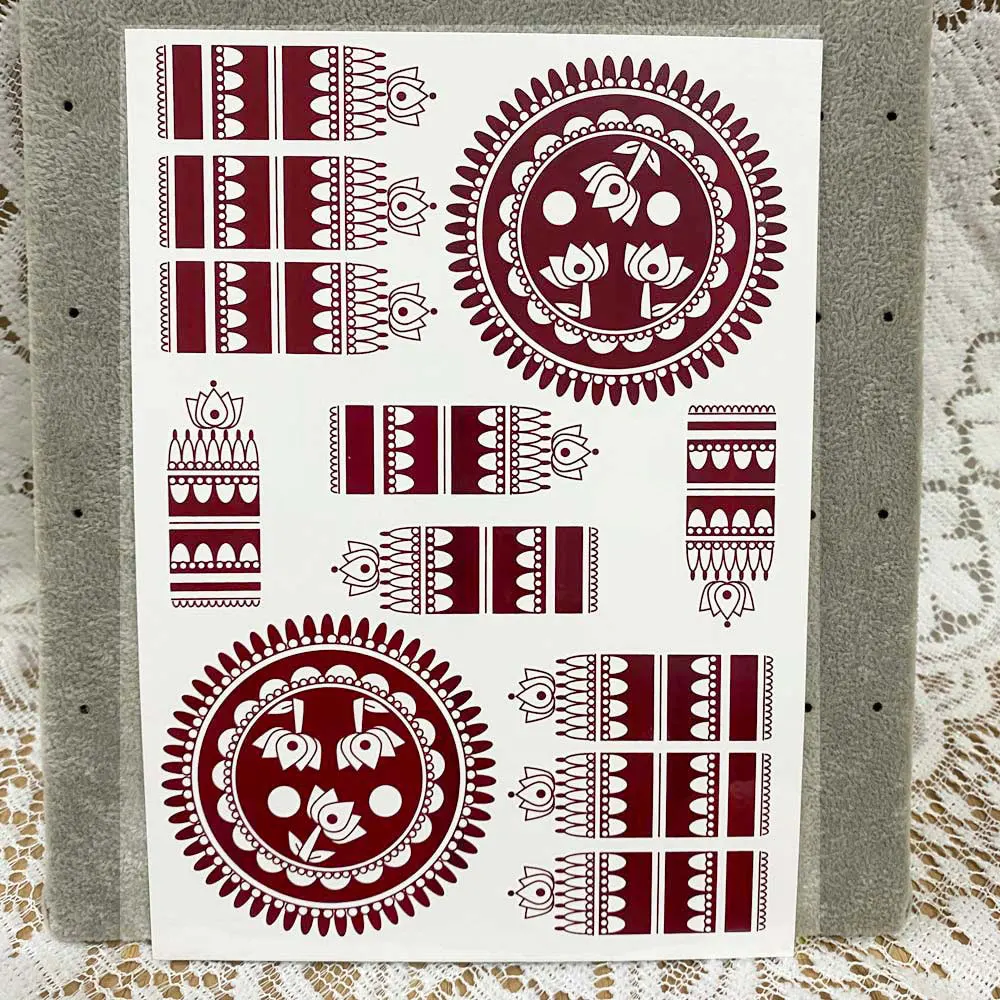 Maroon Henna Tattoo Stickers for Hand Brown Henna Instant Tattoo for Women Body Art Waterproof Temporary Tattoo