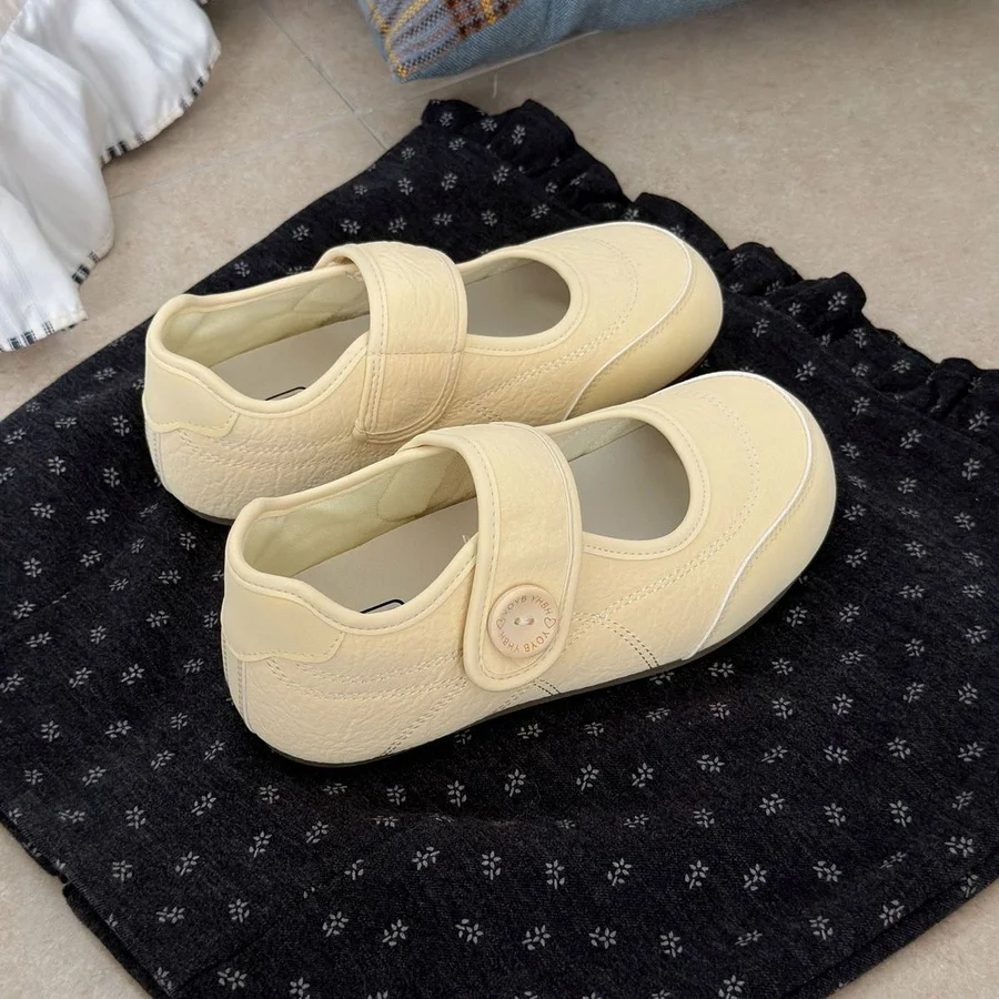 Korean Faux Leather Mary Janes Shoes Women Minimal Single Strap Flats Woman Non Slip Dress Outfit Matching Loafers Nurse Shoes