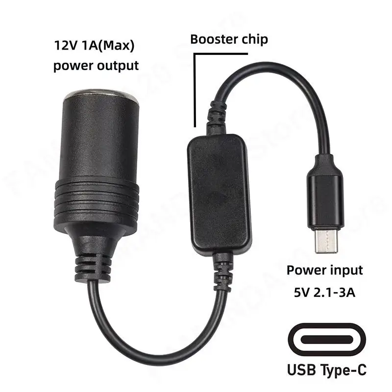 USB C Type C 5V to 12V Car Cigarette Lighter Socket Female Converter Power Adapter Cord for Car Lighters Vacuum Cleaner M20