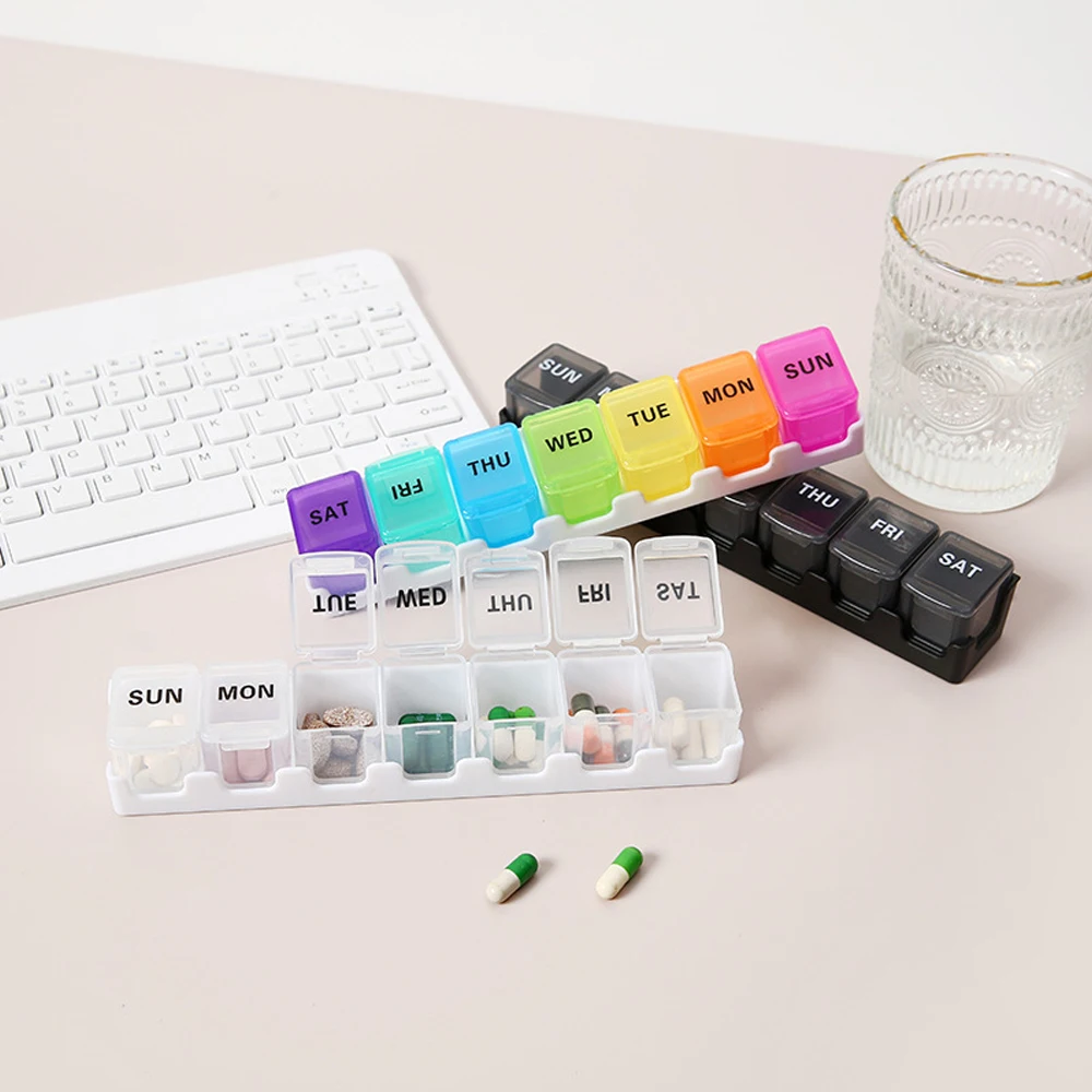 Large Capacity Weekly Daily Pill Organizer 7 Day Case Box Compartment Holder for Vitamin Supplements