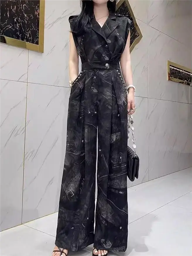 

Original plus Size Slimming Onesie Set New 2026 Faion High Waist Pants Breathable Polyester Fiber Printed Casual Workwear