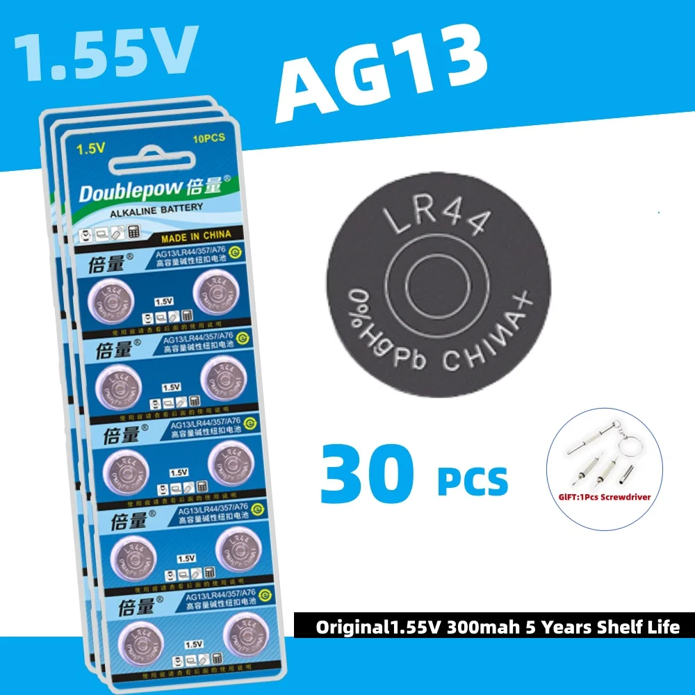 2-50 stuks Doublepow LR44 Batterijen L1154F AG13 SR44 A76 Premium Alkaline Batterij 1.5V Knoopcelbatterij voor Rekenmachine