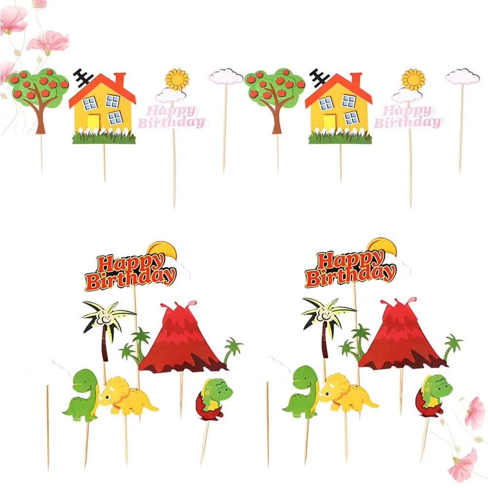 22Pcs Chic Letter Dinosaur Cake Toppers Food Safe Paper Creative Birthday Cake Decor for Party Shower