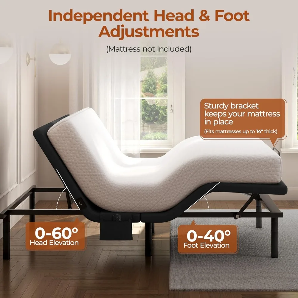 Adjustable Bed Frame with Massage and Remote,Adjustable Bed Base with USB Ports/Under-Bed Night Light/4 Height Options image 5