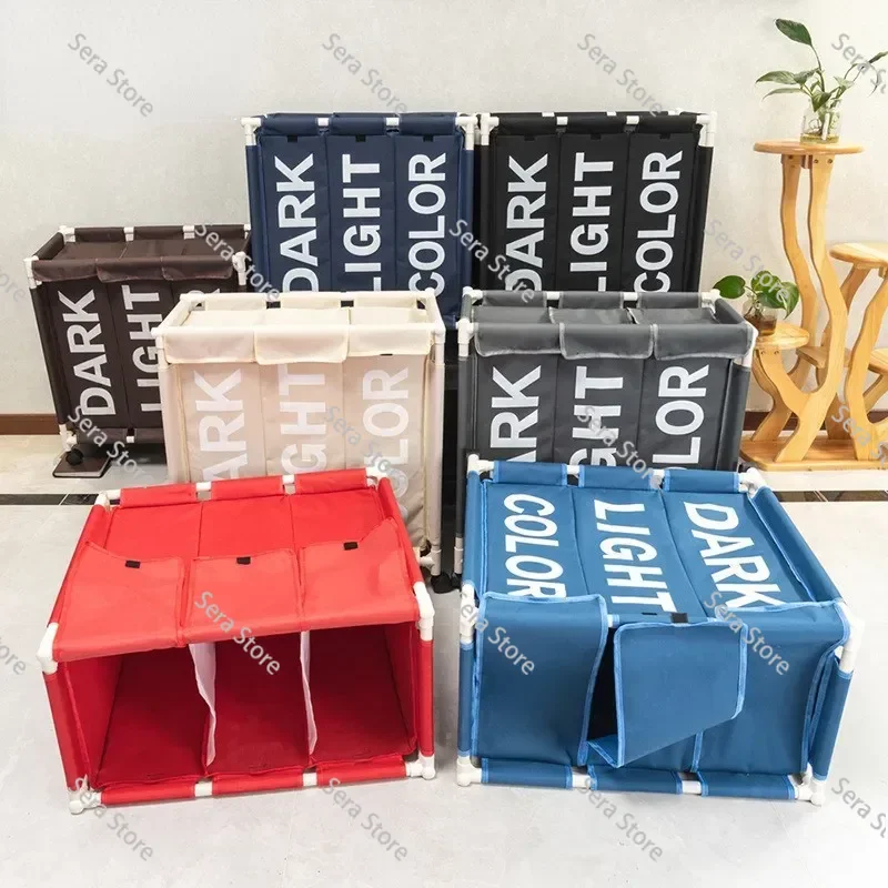 Rolling Laundry Basket Organizer 3 Grid Large Laundry Hamper Bin Waterproof Laundry Bags for Dirty Clothes Storage Box on Wheels