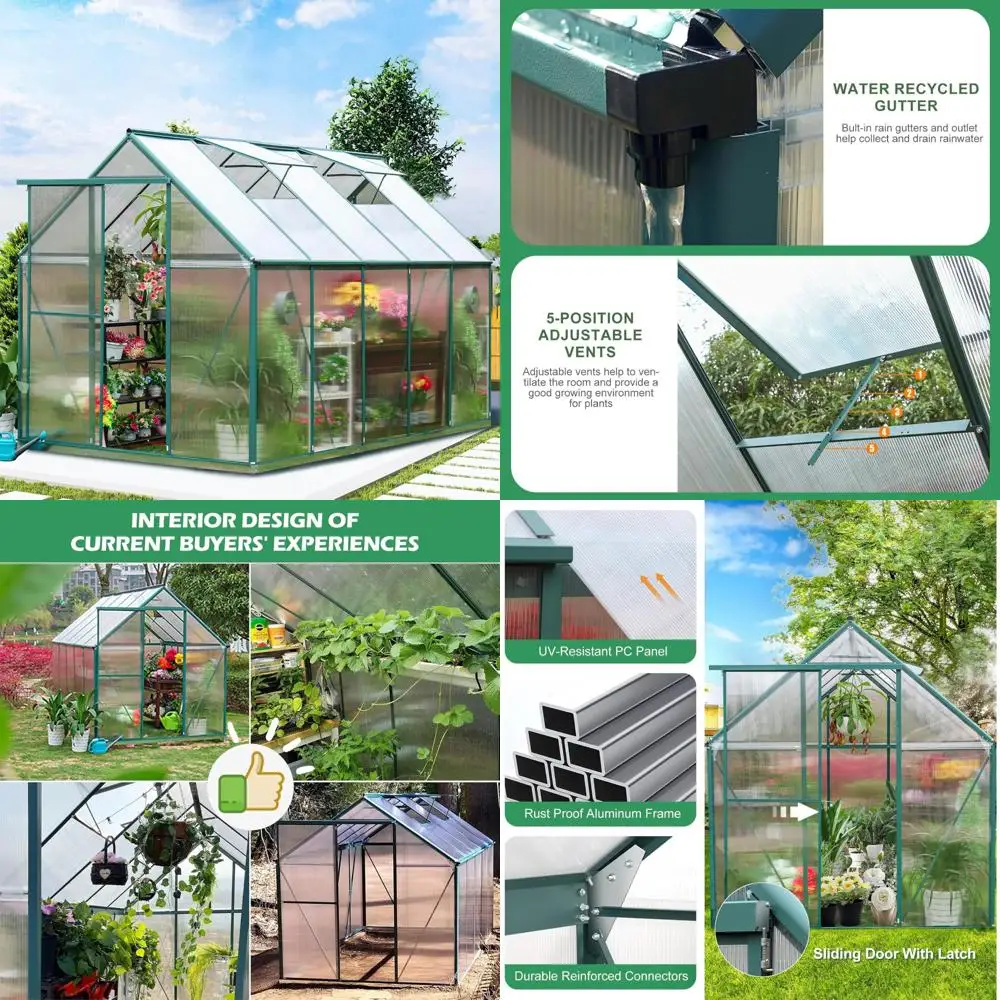 

Комплект для наружной теплицы из поликарбоната 10x6 с алюминиевой рамой, дождевыми желобами, вентиляцией и запирающейся дверью