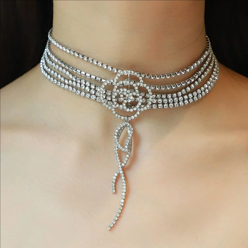 

Europe and America Exaggerated Full Zirconium Necklace Female Spring Crystal Flower Jewelry Copper Exquisite Collar