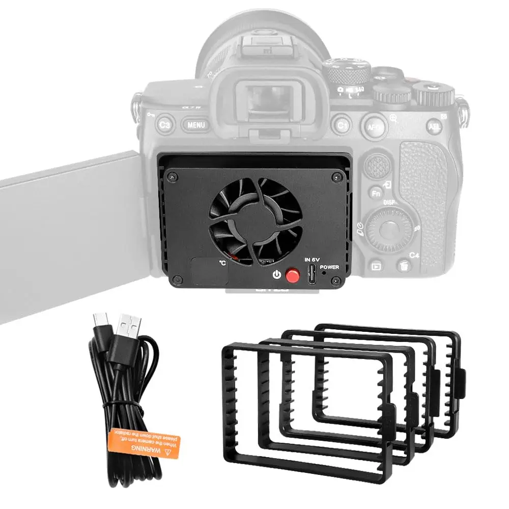 

Внешняя система охлаждения камеры Alvins для Sony Canon FUJIFILM, защелкивающийся вентилятор охлаждения для Sony A7M4 A7C2 ZVE1 A6700