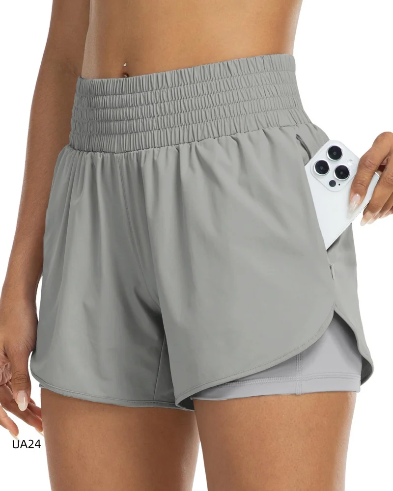 Women's High-Waisted 2-in-1 Quick-Dry Shorts with Zipper Pocket Elastic Waist for Workout Running Gym Yoga Fitness Sportswear image 4