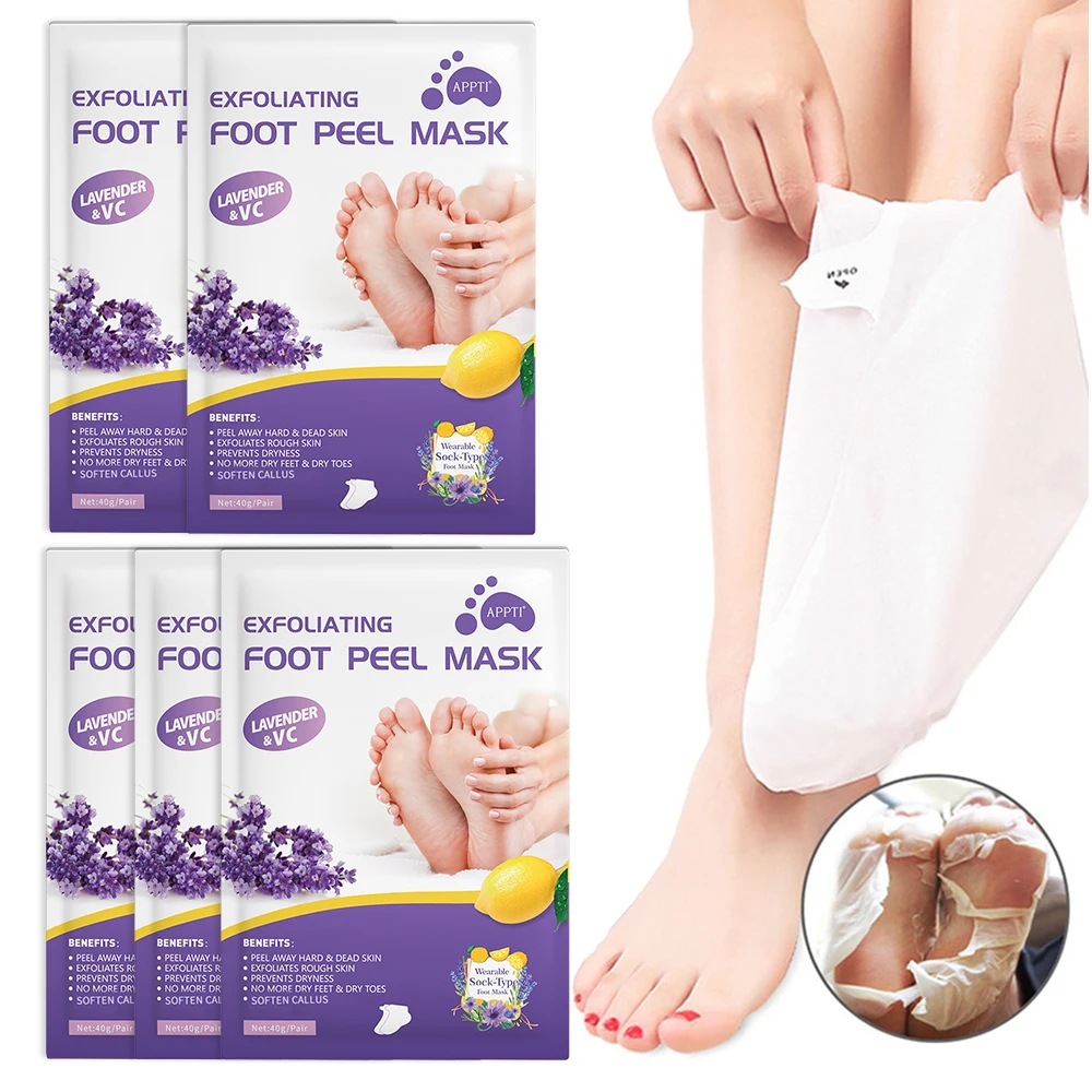 

5 Pairs APPTI Lavender Exfoliating Foot Peel Mask Peeling for Feet Mask Socks for Pedicure Anti-Crack Heel Remove Skin