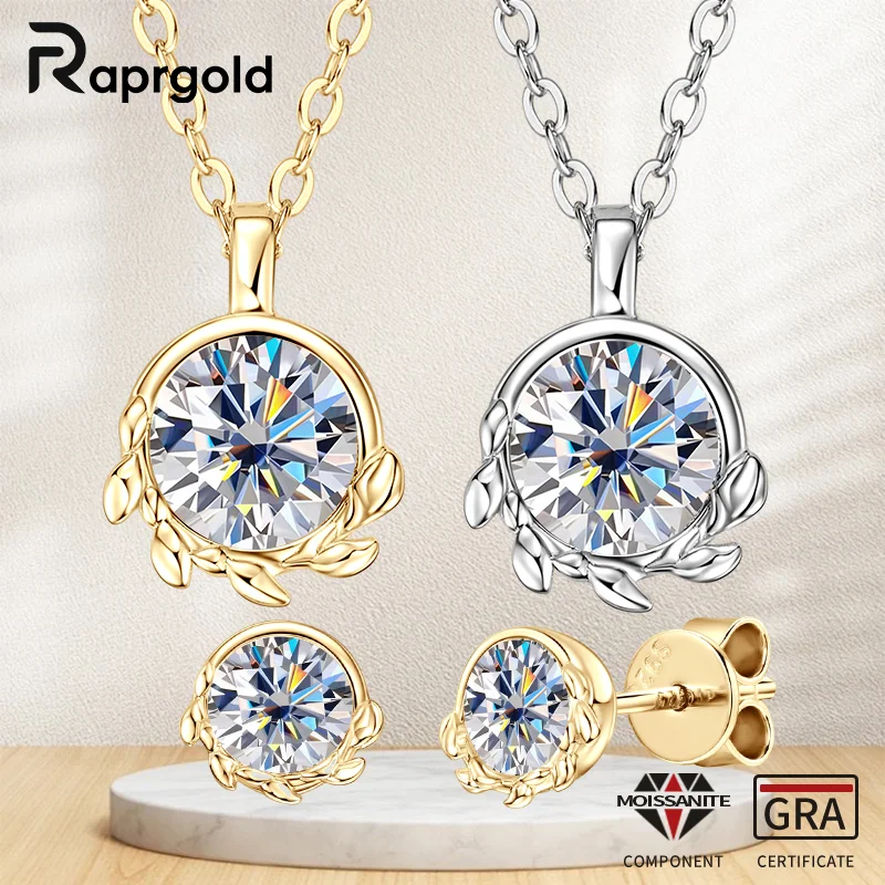 

RAPRGOLD 0.5-1CT Round Moissanite Stud Earrings Pendant Necklaces Set for Women S925 Sterling Silver Delicate Daily Fine Jewelry