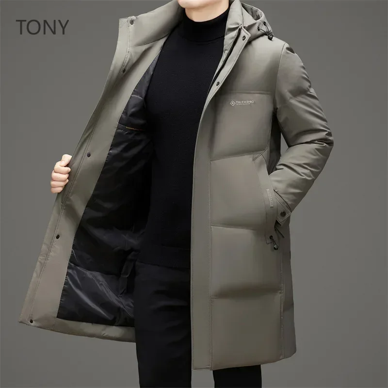 

Long Down Jacket Man Removable Hat Grey Duck Down Padding Designer Clothes Men 2024 Warm Winter Men Down Jacket Male Coat