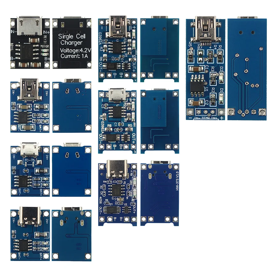 5PCS TP4056 1A Lithium Battery Charger Module, Micro USB/Type-C, Overcurrent Protection for 18650 Li-ion Battery DIY Projects