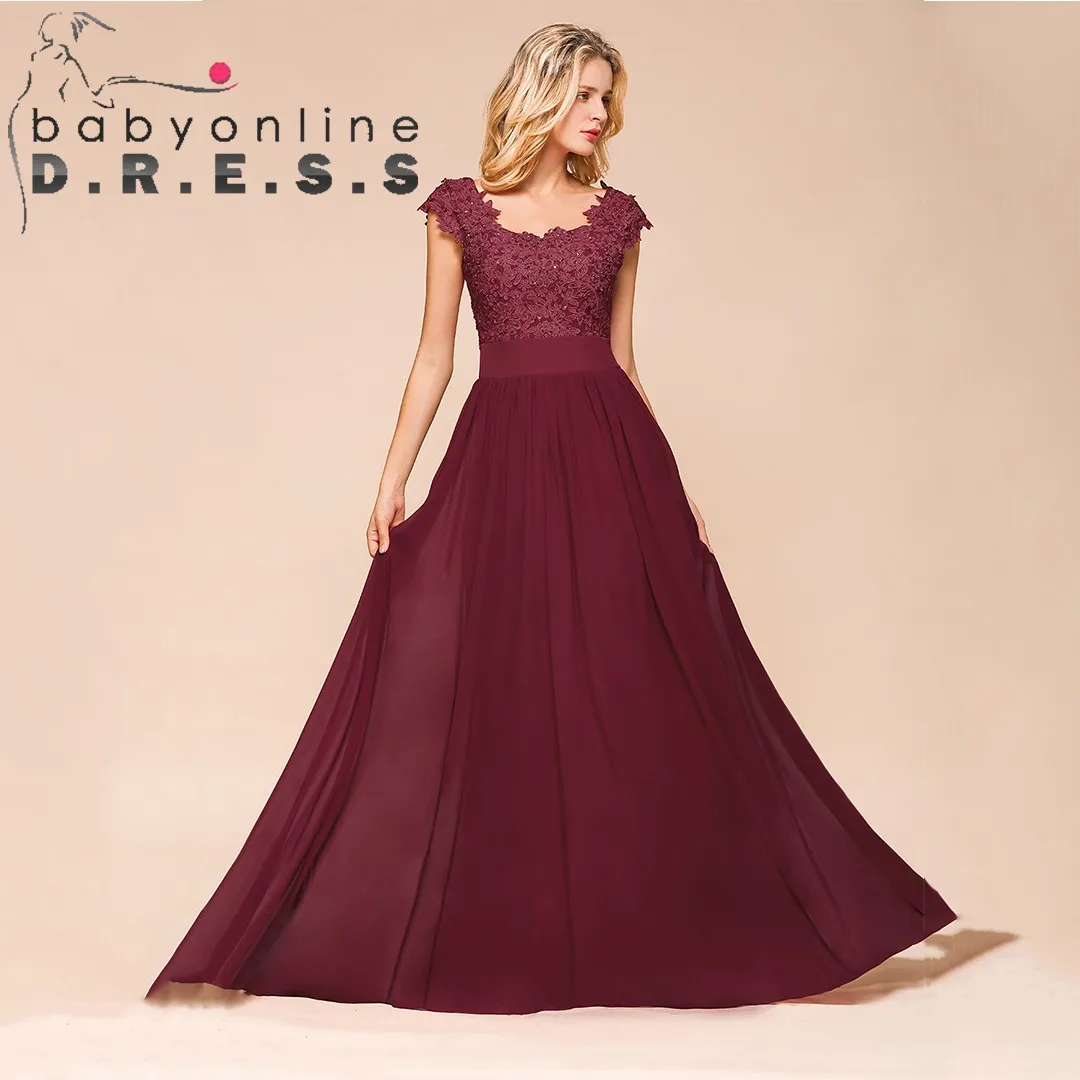 BABYONLINE Elegant Bridesmaid Dress Beading Stones Paerls Bodice Backless Floor Length Chiffon A-Line Skirt Wedding Party Gown