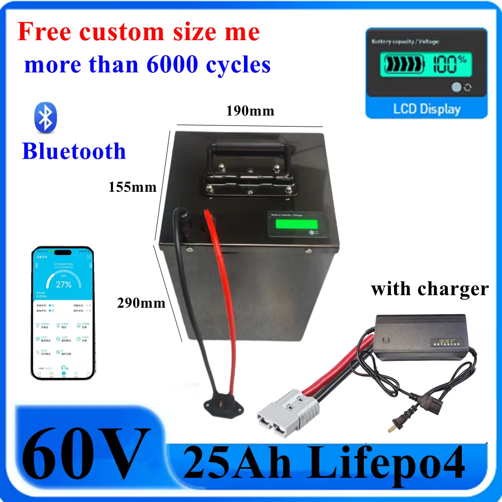

100Ah 60V 60Ah 80Ah 30Ah 60V 40Ah 150Ah 120Ah литиевая батарея lifepo4 с Bluetooth APP BMS для скутера, лодки