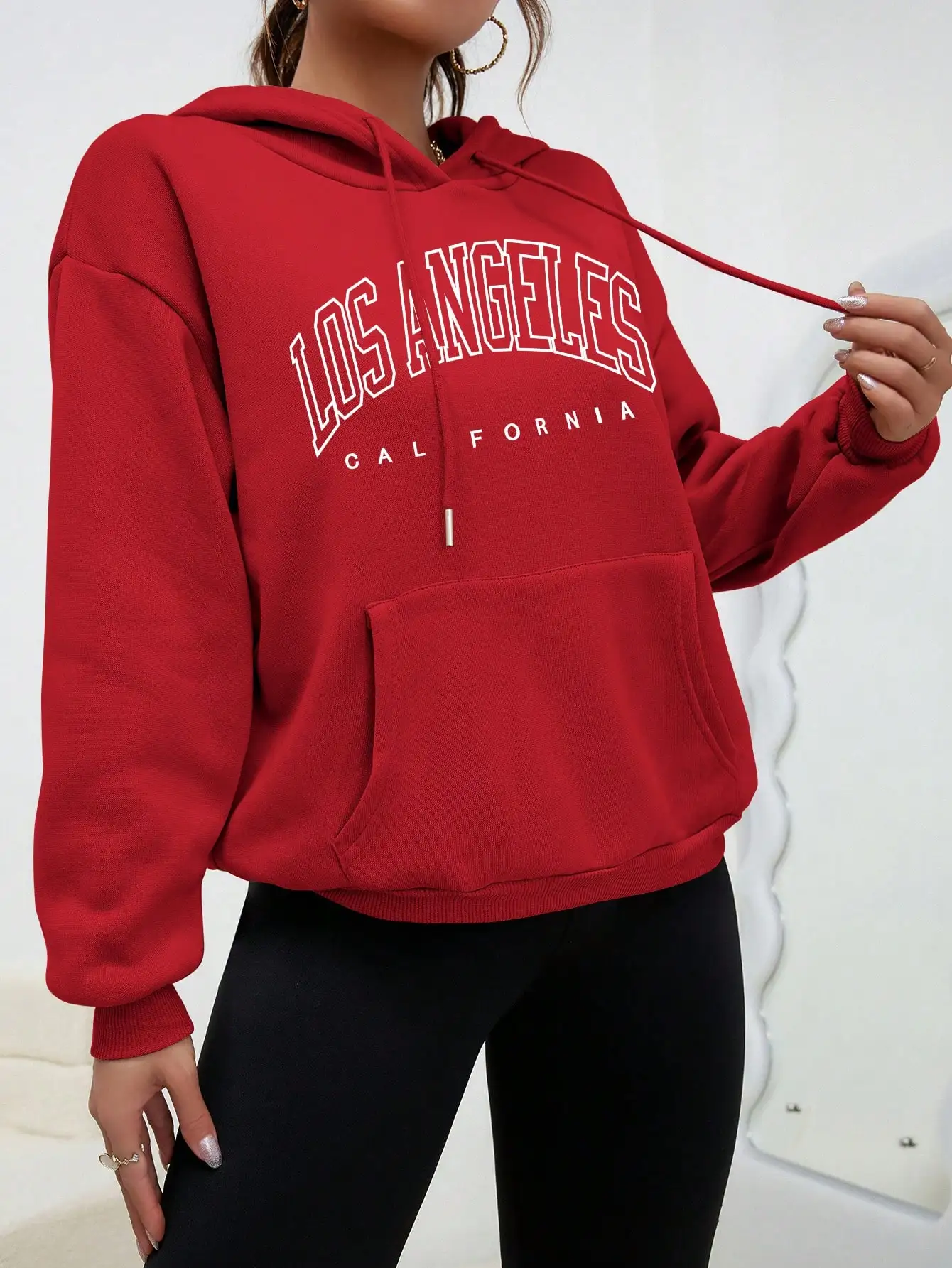 Women's Hoodies Los Angeles California Letter Printing Pocket Hoodie Casual Oversize Long Sleeve Clothes New In sweatshirts