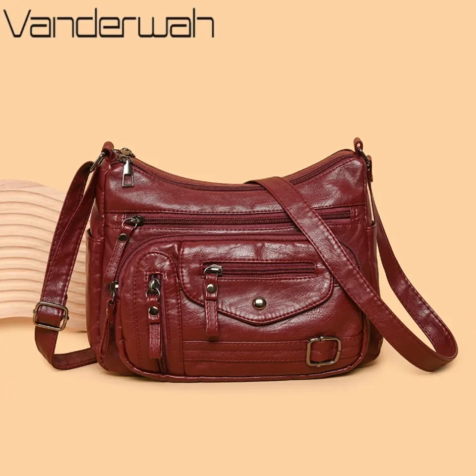 

Multi-pockets Shoulder Bags for Women Retro Color for Middle-aged High Quality Wash Leather Crossbody Bags Mommy Bag and Purse