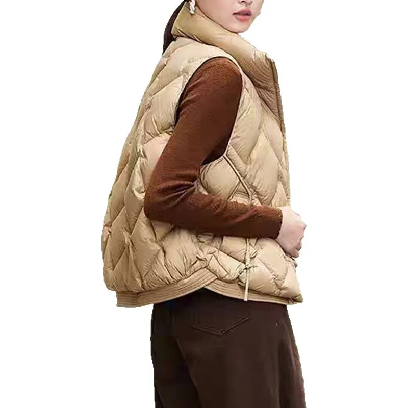 女性ホワイトダックダウンベスト冬軽量アヒルの羽チョッキファッショナブルなノースリーブジャケット女性アウター VT-356